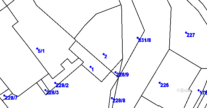 Parcela st. 2 v KÚ Tušť, Katastrální mapa