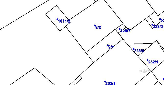 Parcela st. 9 v KÚ Tušť, Katastrální mapa