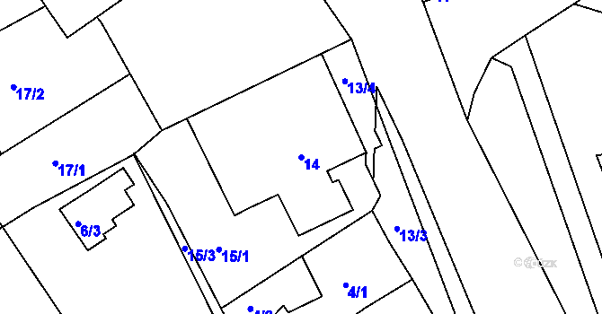 Parcela st. 14 v KÚ Tušť, Katastrální mapa