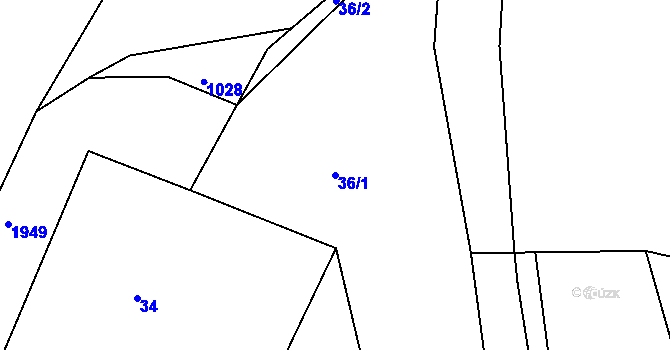 Parcela st. 36/1 v KÚ Tušť, Katastrální mapa