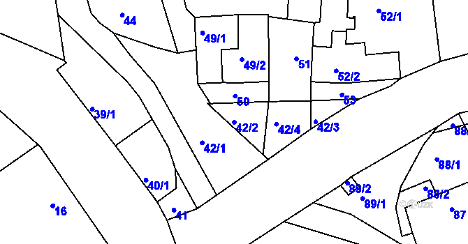 Parcela st. 42/2 v KÚ Tušť, Katastrální mapa
