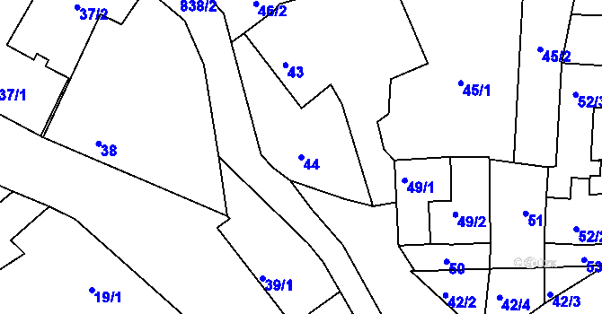 Parcela st. 44 v KÚ Tušť, Katastrální mapa