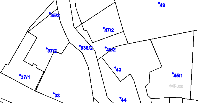 Parcela st. 46 v KÚ Tušť, Katastrální mapa