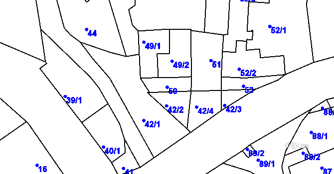 Parcela st. 50 v KÚ Tušť, Katastrální mapa