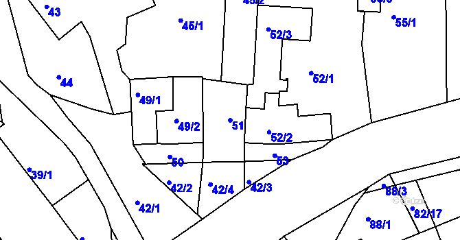 Parcela st. 51 v KÚ Tušť, Katastrální mapa