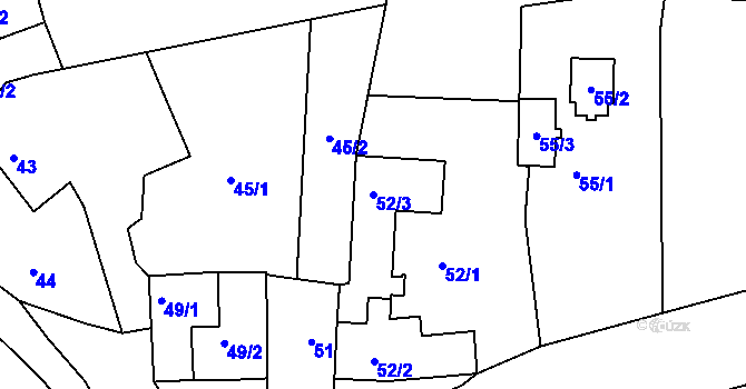 Parcela st. 52/3 v KÚ Tušť, Katastrální mapa