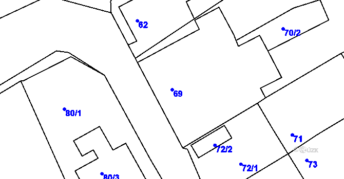 Parcela st. 69 v KÚ Tušť, Katastrální mapa