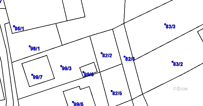 Parcela st. 82/2 v KÚ Tušť, Katastrální mapa
