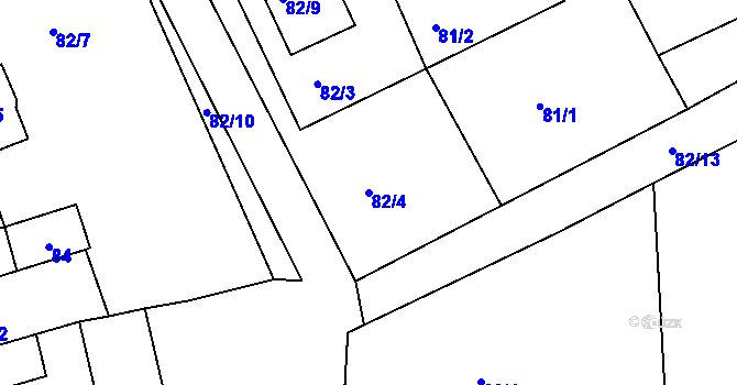 Parcela st. 82/4 v KÚ Tušť, Katastrální mapa