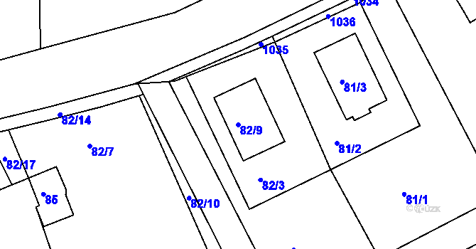 Parcela st. 82/9 v KÚ Tušť, Katastrální mapa