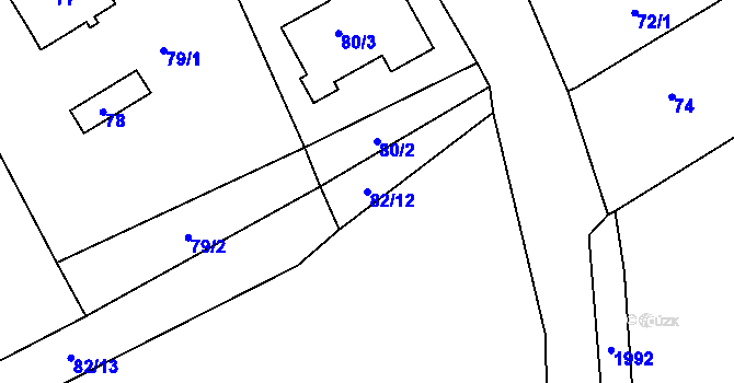 Parcela st. 82/12 v KÚ Tušť, Katastrální mapa