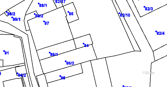 Parcela st. 84 v KÚ Tušť, Katastrální mapa