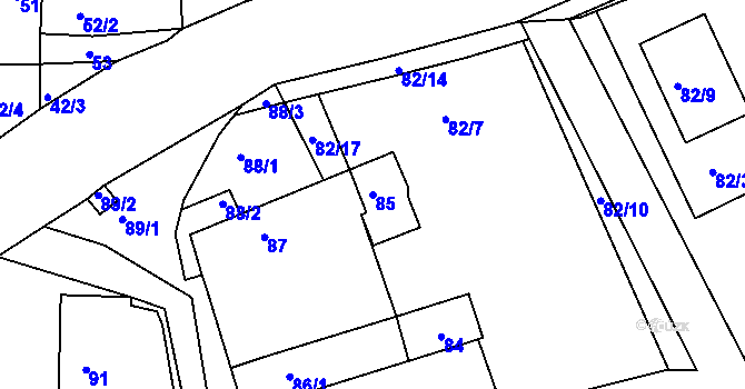 Parcela st. 85 v KÚ Tušť, Katastrální mapa