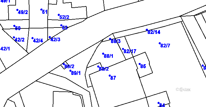 Parcela st. 88/1 v KÚ Tušť, Katastrální mapa