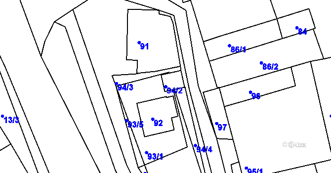 Parcela st. 94/2 v KÚ Tušť, Katastrální mapa