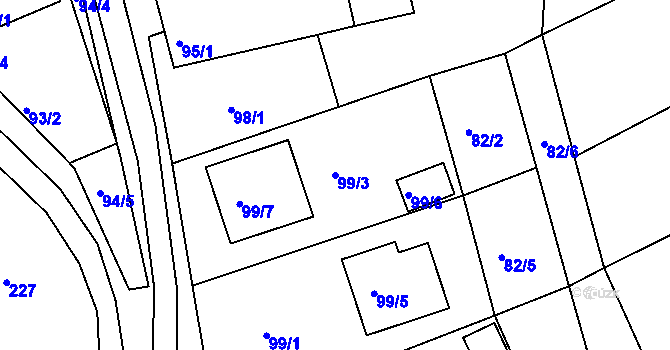 Parcela st. 99/3 v KÚ Tušť, Katastrální mapa