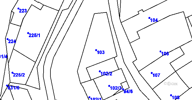 Parcela st. 103 v KÚ Tušť, Katastrální mapa