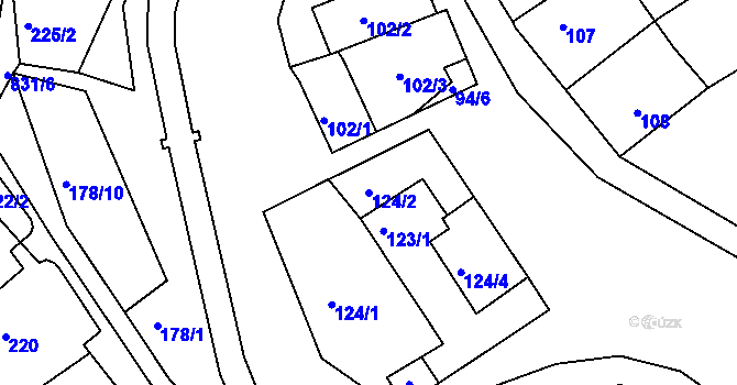 Parcela st. 124/2 v KÚ Tušť, Katastrální mapa
