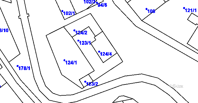 Parcela st. 124/4 v KÚ Tušť, Katastrální mapa