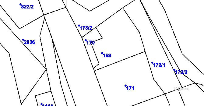 Parcela st. 169 v KÚ Tušť, Katastrální mapa
