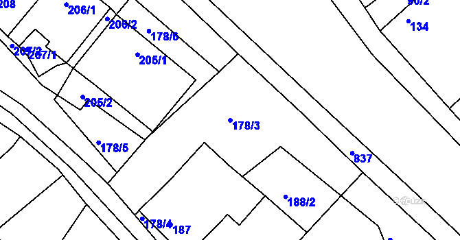 Parcela st. 178/3 v KÚ Tušť, Katastrální mapa
