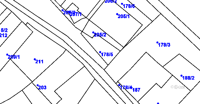 Parcela st. 178/5 v KÚ Tušť, Katastrální mapa