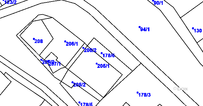 Parcela st. 178/6 v KÚ Tušť, Katastrální mapa
