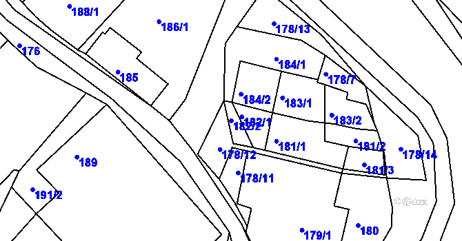Parcela st. 182/2 v KÚ Tušť, Katastrální mapa