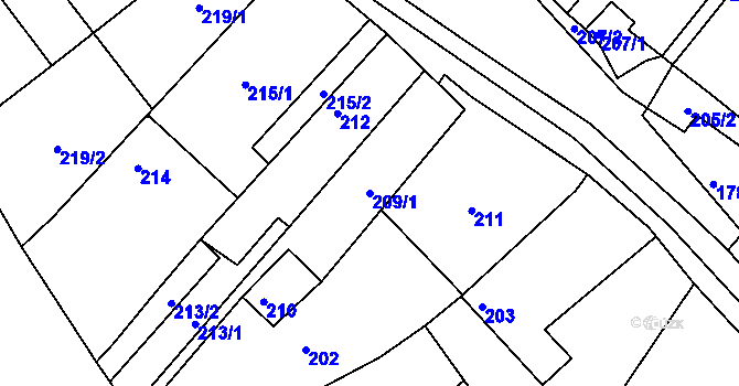 Parcela st. 209/1 v KÚ Tušť, Katastrální mapa