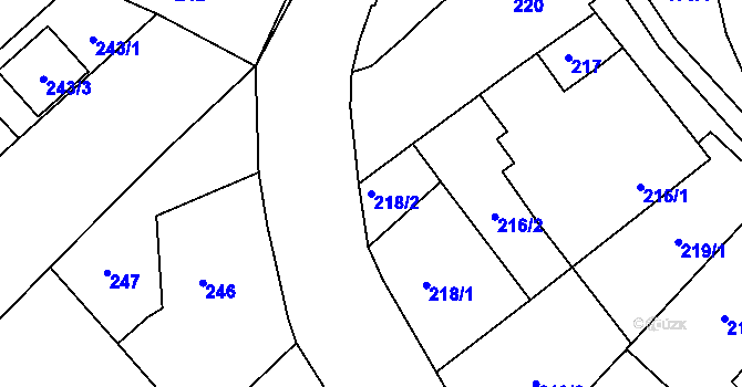 Parcela st. 218/2 v KÚ Tušť, Katastrální mapa