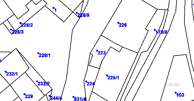 Parcela st. 223 v KÚ Tušť, Katastrální mapa
