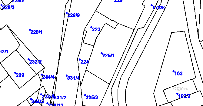 Parcela st. 225/1 v KÚ Tušť, Katastrální mapa
