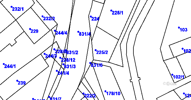 Parcela st. 225/2 v KÚ Tušť, Katastrální mapa