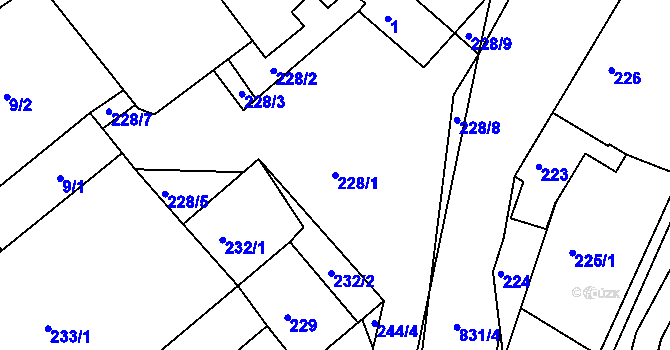 Parcela st. 228/1 v KÚ Tušť, Katastrální mapa