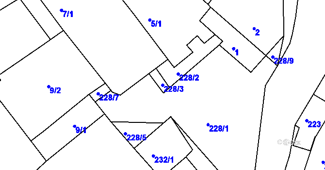 Parcela st. 228/3 v KÚ Tušť, Katastrální mapa