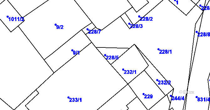 Parcela st. 228/5 v KÚ Tušť, Katastrální mapa