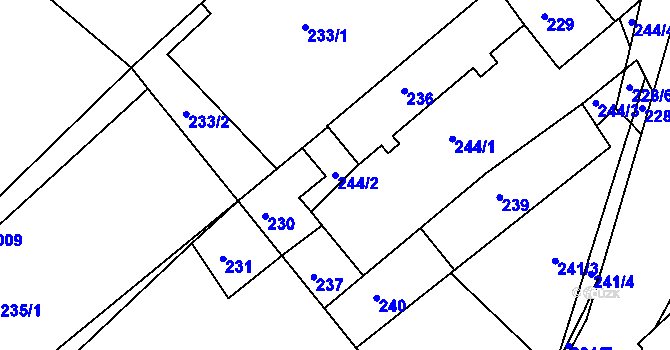 Parcela st. 244/2 v KÚ Tušť, Katastrální mapa