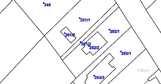 Parcela st. 251/3 v KÚ Tušť, Katastrální mapa