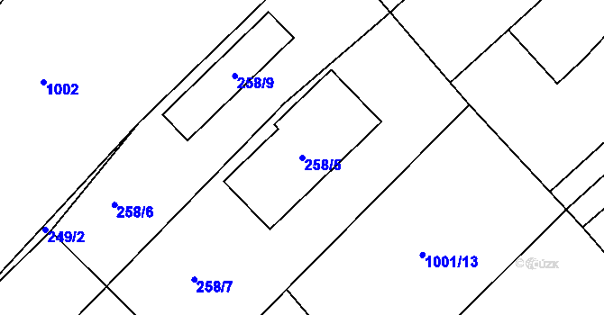 Parcela st. 258/5 v KÚ Tušť, Katastrální mapa