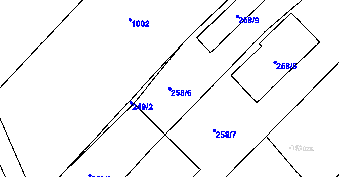 Parcela st. 258/6 v KÚ Tušť, Katastrální mapa