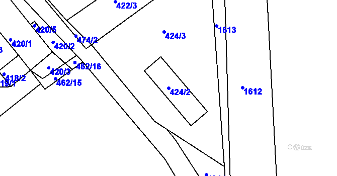 Parcela st. 424/2 v KÚ Tušť, Katastrální mapa