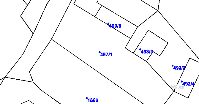 Parcela st. 497/1 v KÚ Tušť, Katastrální mapa