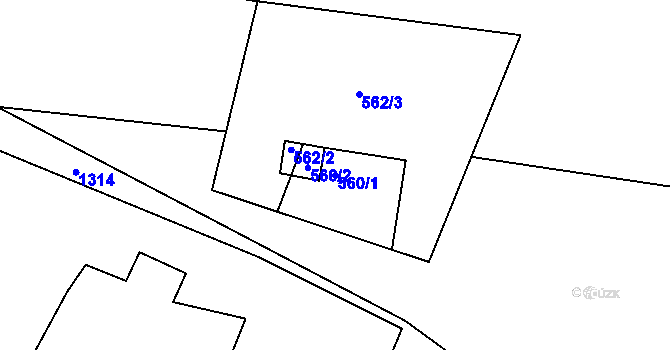Parcela st. 560/1 v KÚ Tušť, Katastrální mapa