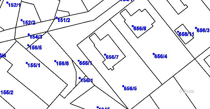 Parcela st. 656/7 v KÚ Tušť, Katastrální mapa