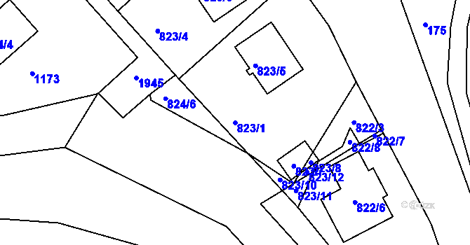 Parcela st. 823/1 v KÚ Tušť, Katastrální mapa