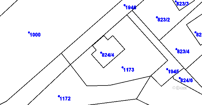 Parcela st. 824/4 v KÚ Tušť, Katastrální mapa