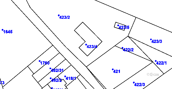 Parcela st. 423/4 v KÚ Tušť, Katastrální mapa