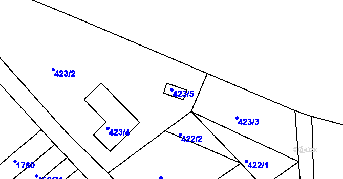 Parcela st. 423/5 v KÚ Tušť, Katastrální mapa