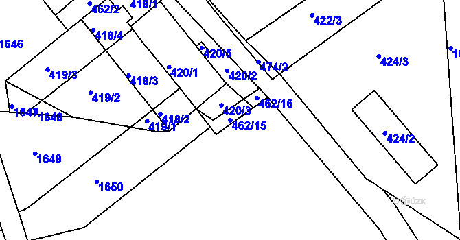 Parcela st. 462/15 v KÚ Tušť, Katastrální mapa