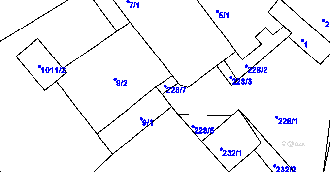 Parcela st. 228/7 v KÚ Tušť, Katastrální mapa